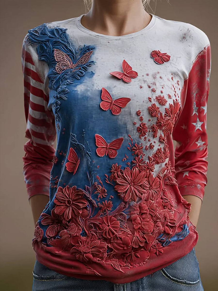 America 250 Years Floral Long Sleeve Shirt US Patriot Clothing Patriotic Gifts For Her