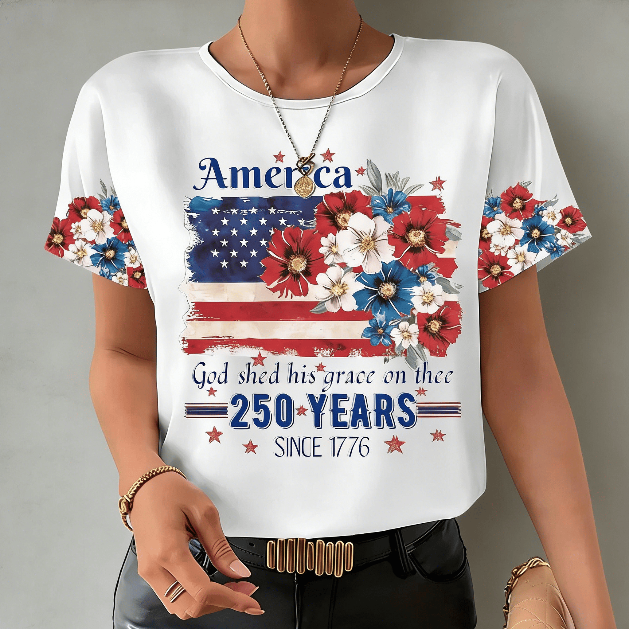 America 250 Years Floral T-Shirt God Shed His Grace On Thee Shirt Faith Gift Ideas