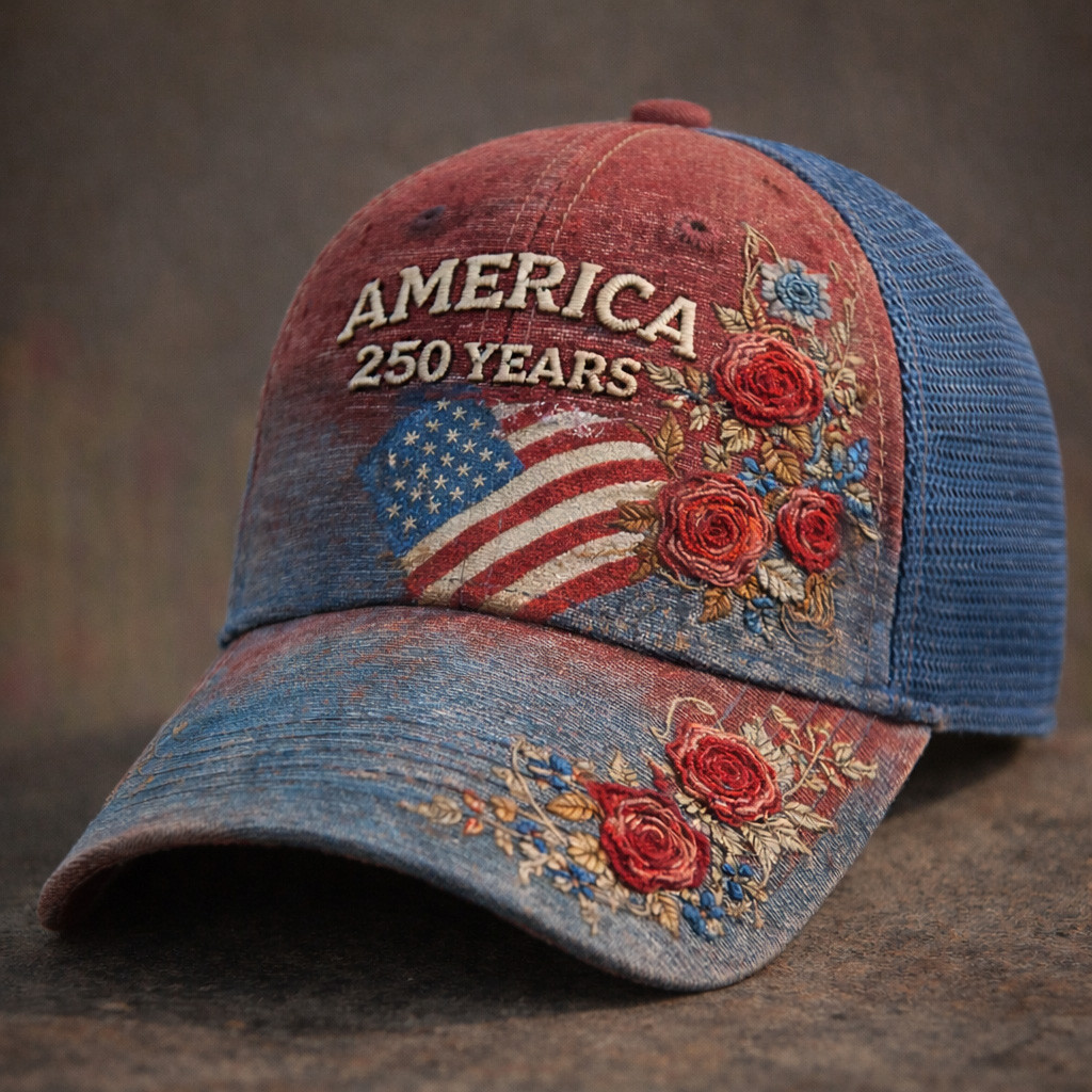America 250 Years Floral Vintage Hat July 4 Baseball Cap Patriotic Gift For Him