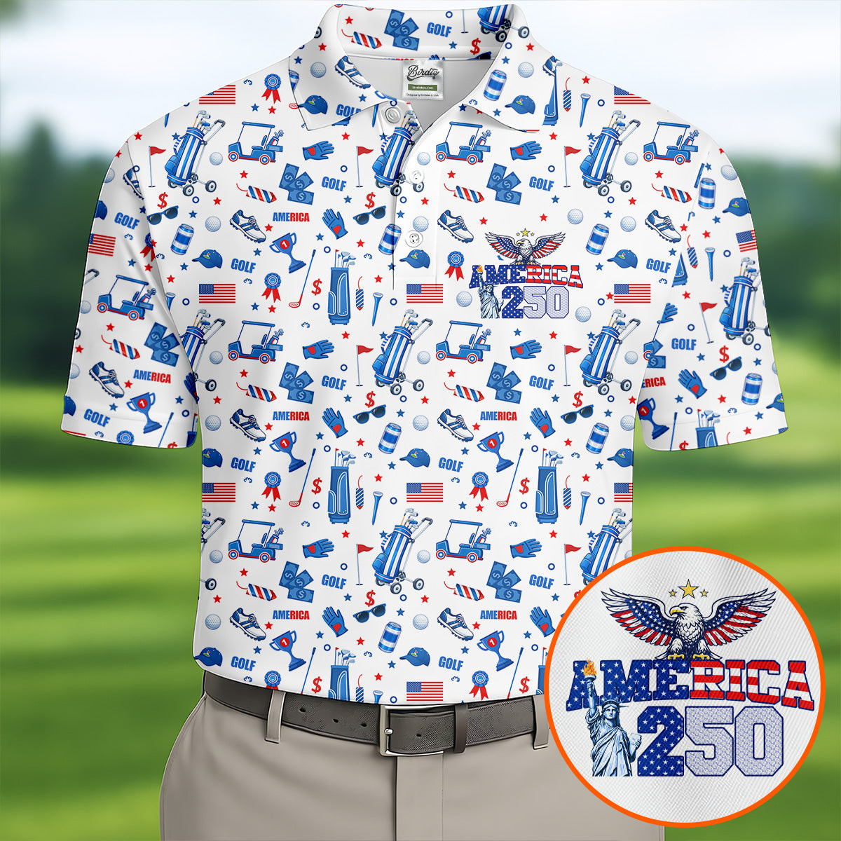 America 250 Years Golf Polo Shirt July 4Th Golf Shirts Gifts For Male Golfers