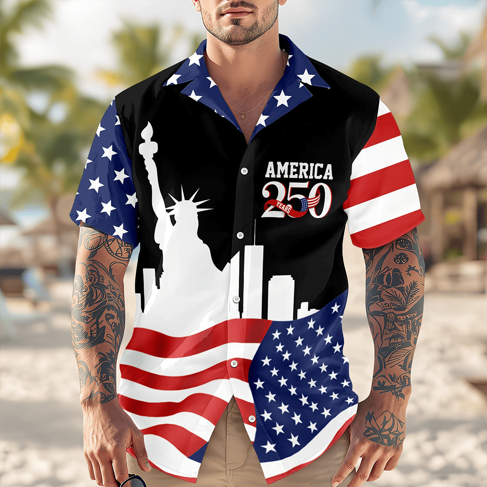 America 250 Years Of Freedom 1776 2026 Hawaiian Shirt 4Th Of July Statue Of Liberty Apparel