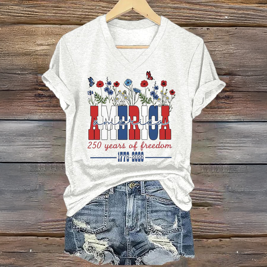 America 250 Years Of Freedom 1776 2026 V-Neck Shirt America's Birthday Clothing