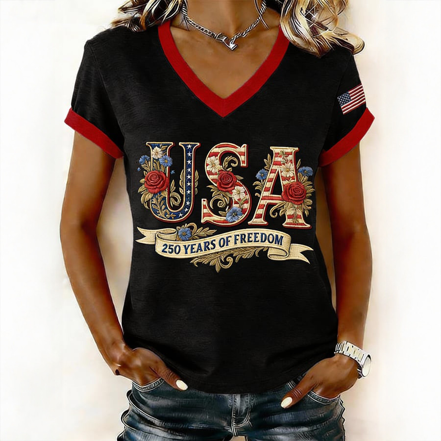 America 250 Years Of Freedom 1776 2026 V-Neck Shirt America's Birthday Shirt Patriotic Wife Gift
