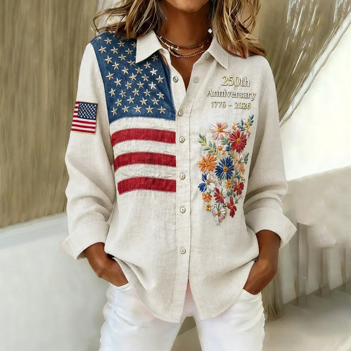 America 250 Years Of Freedom Button Long Sleeve Independence Day Clothing Line Gift For Patriot