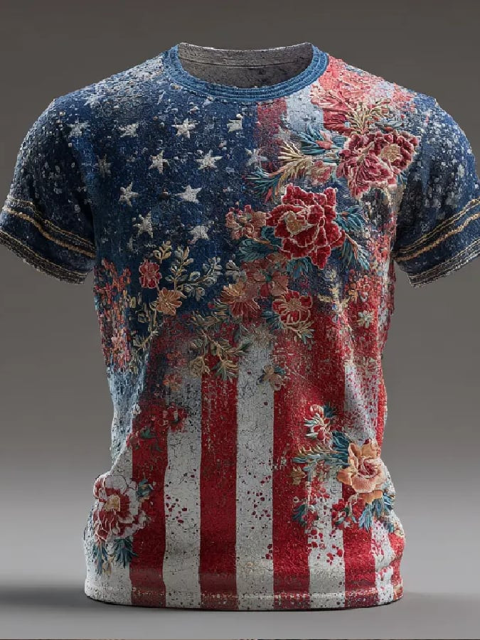 America 250 Years Of Freedom Floral T-Shirt Independence Day 2026 Shirt Gifts For Men