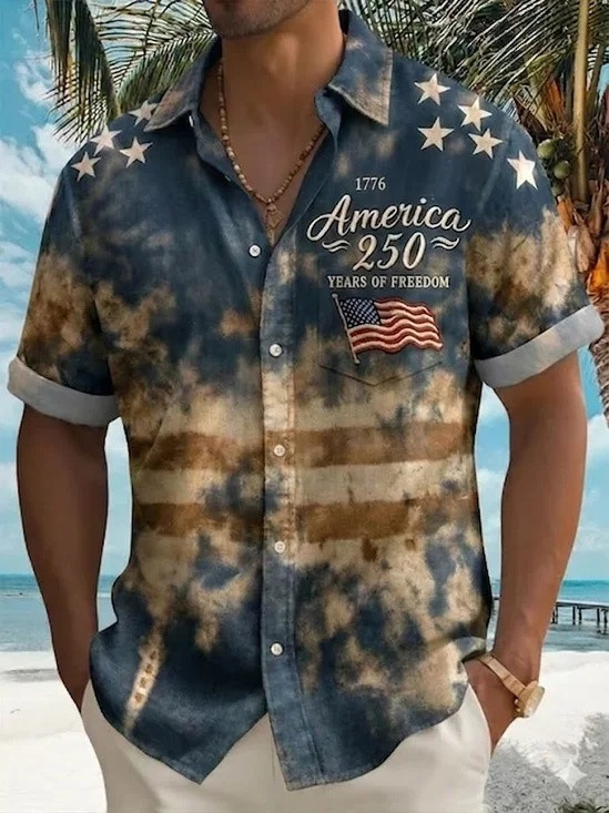 America 250 Years Of Freedom Hawaiian Button Shirt 4Th Of July Clothing Gift For Him