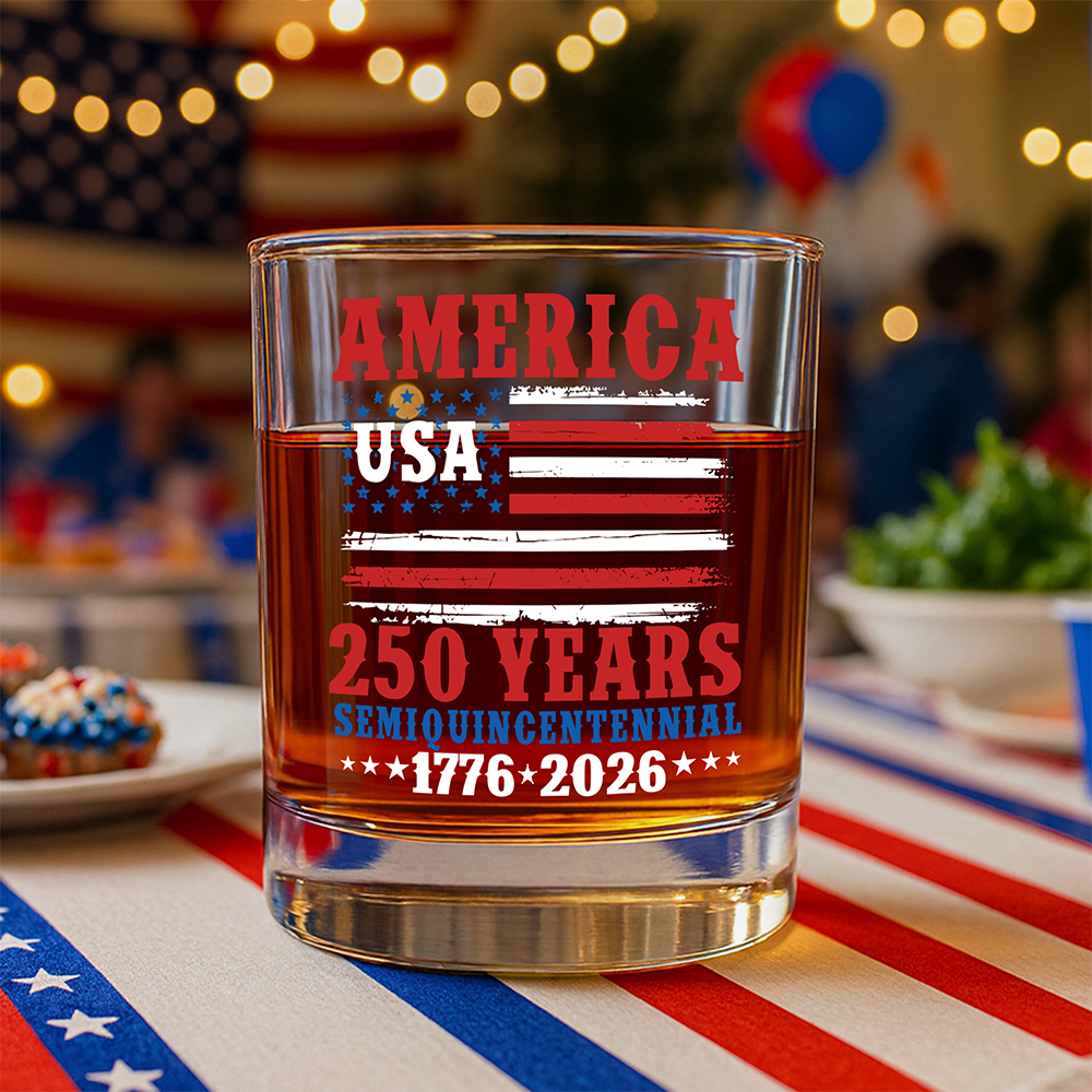 America 250 Years Semiquincentennial 1776 2026 Whiskey Glass Gift For July 4Th