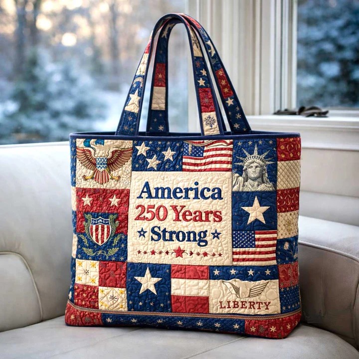 America 250 Years Strong 1776 2026 Quilted Tote Bag Patriotic Liberty Stars Nature Gift For Mother
