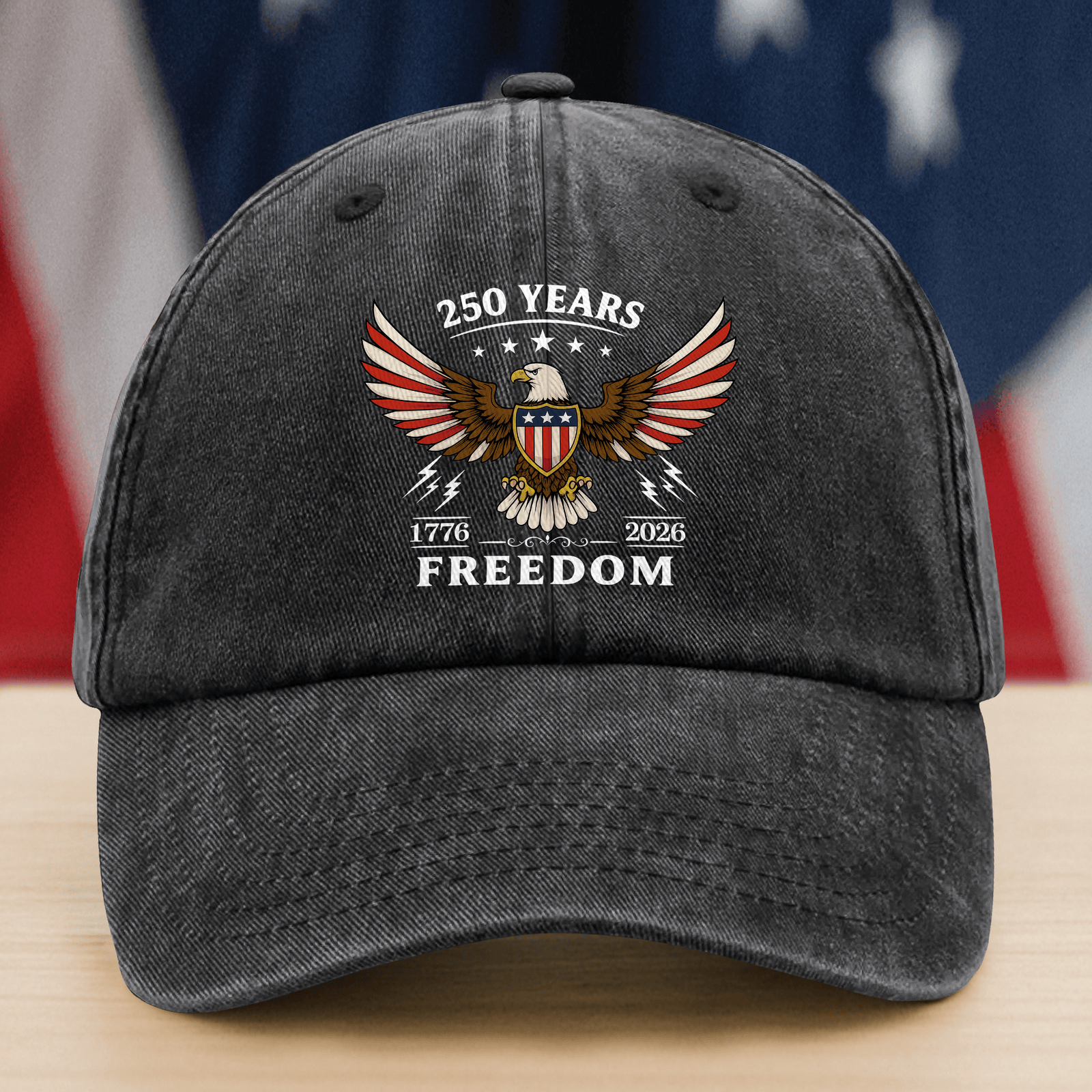 America 250th Anniversary 1776 - 2026 250 Years Of Freedom Washed Denim Baseball Cap America 250 Merchandise Patriotic Gifts For Veterans