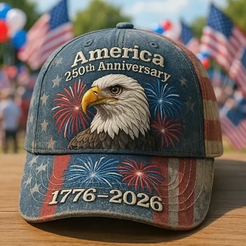 America 250th Anniversary 1776 2026 Bald Eagle Fireworks Denim Baseball Hat Patriotic Gift For Dad