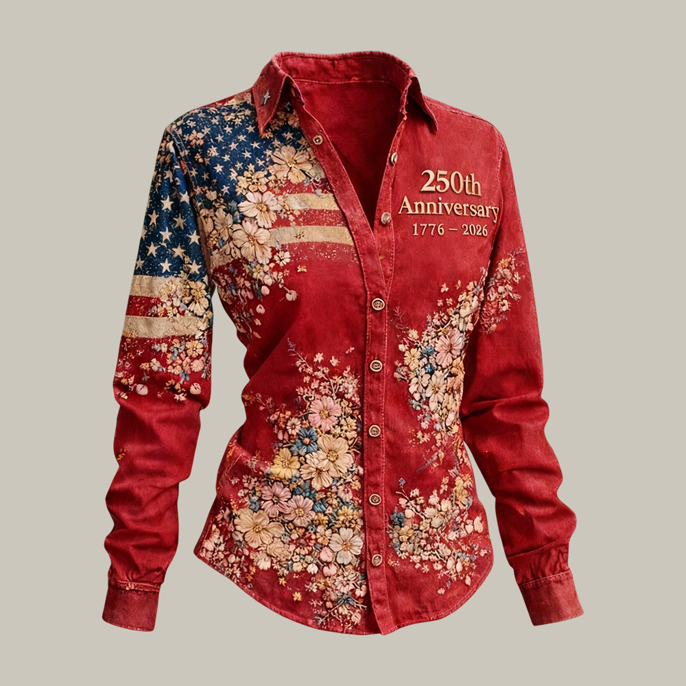 America 250th Anniversary 1776 2026 Button Up Long Sleeve Shirt America's Birthday Clothing