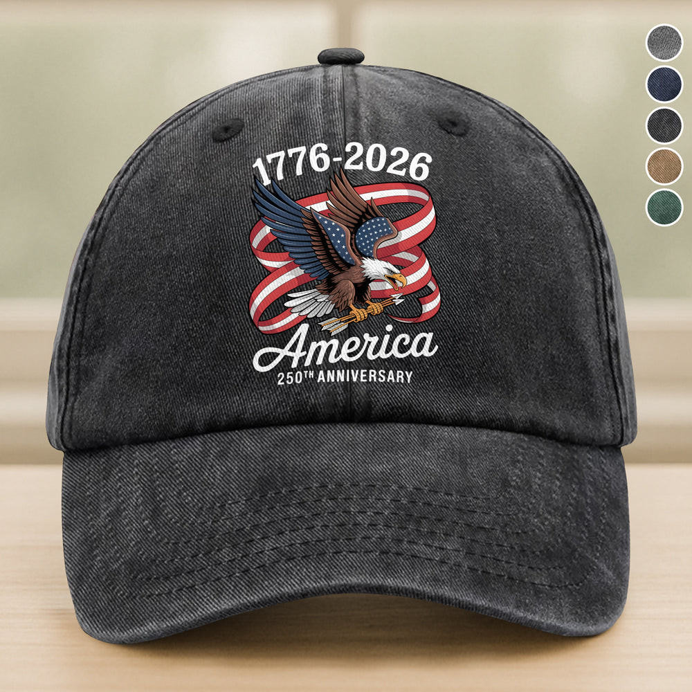 America 250th Anniversary 1776-2026 Eagle Us Flag Washed Denim Baseball Cap America 250 Merchandise Patriotic Gift Ideas
