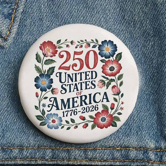 America 250th Anniversary 1776 2026 Floral Brooch America's Birthday Button Pin