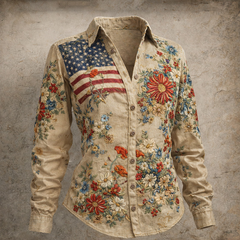 America 250Th Anniversary 1776 2026 Floral Button Up Long Sleeve Shirt July 4th Apparel Gift Ideas