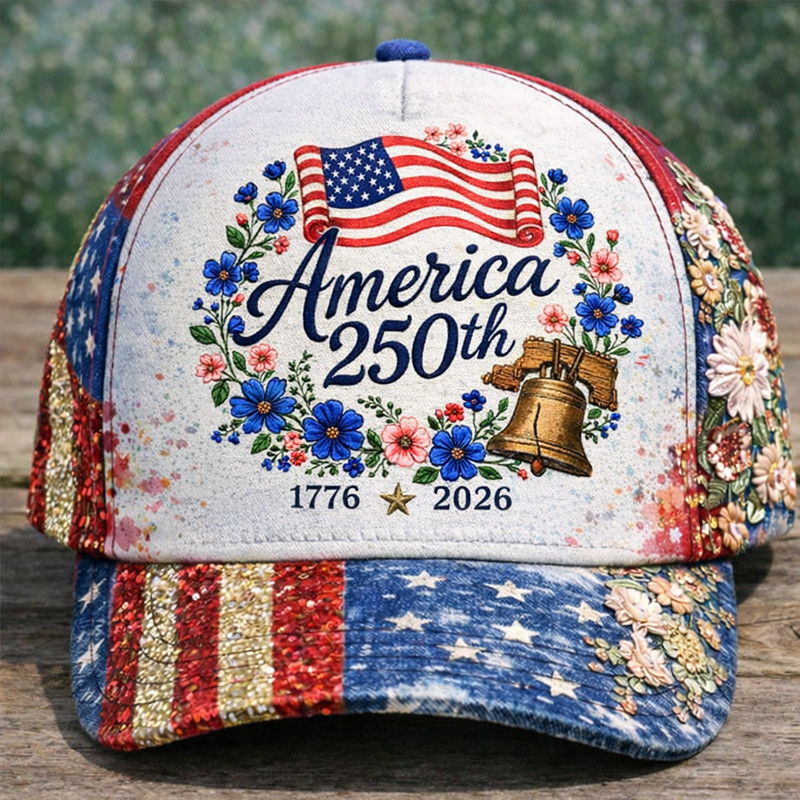 America 250th Anniversary 1776 2026 Floral Hat 250 Years Strong Cap Patriotic Gift