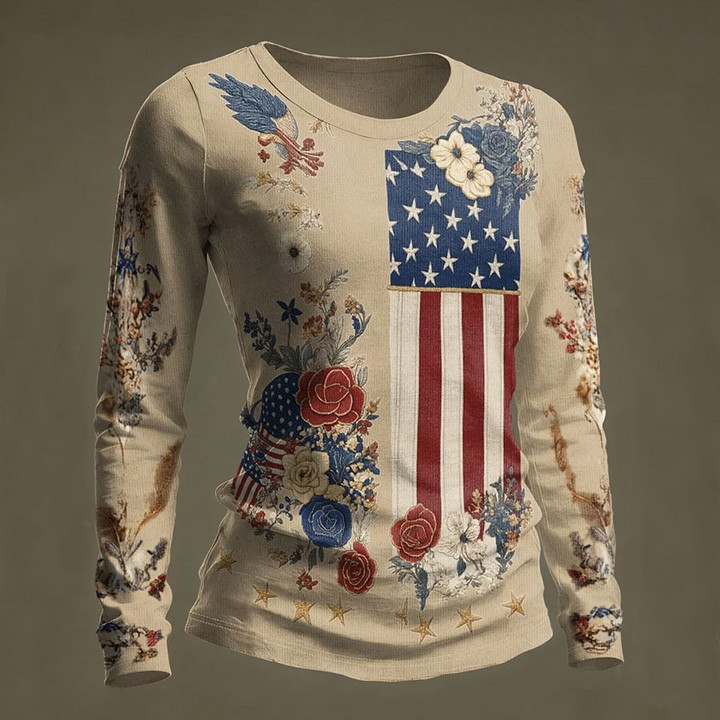 America 250th Anniversary 1776 2026 Floral Long Sleeve Shirt American Flag Apparel Independence Day Gift