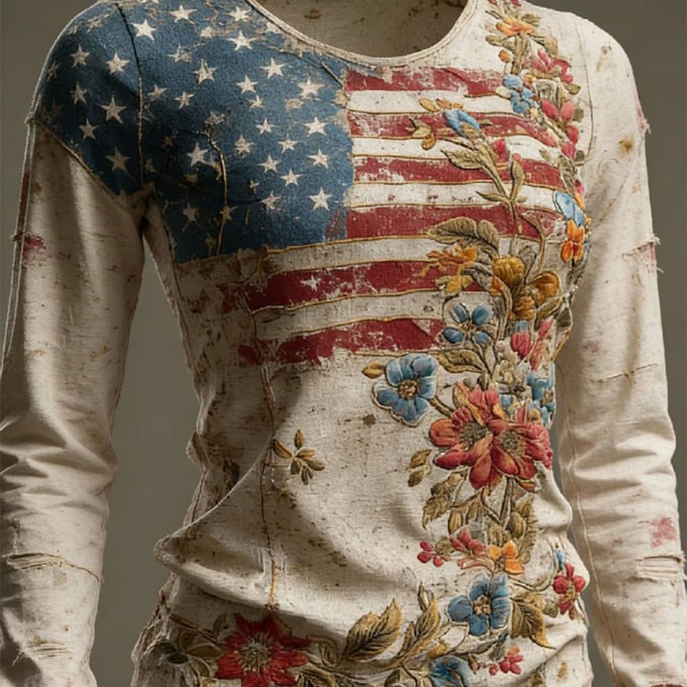 America 250Th Anniversary 1776 2026 Floral Long Sleeve Shirt American Flag Clothing Gifts For Mom