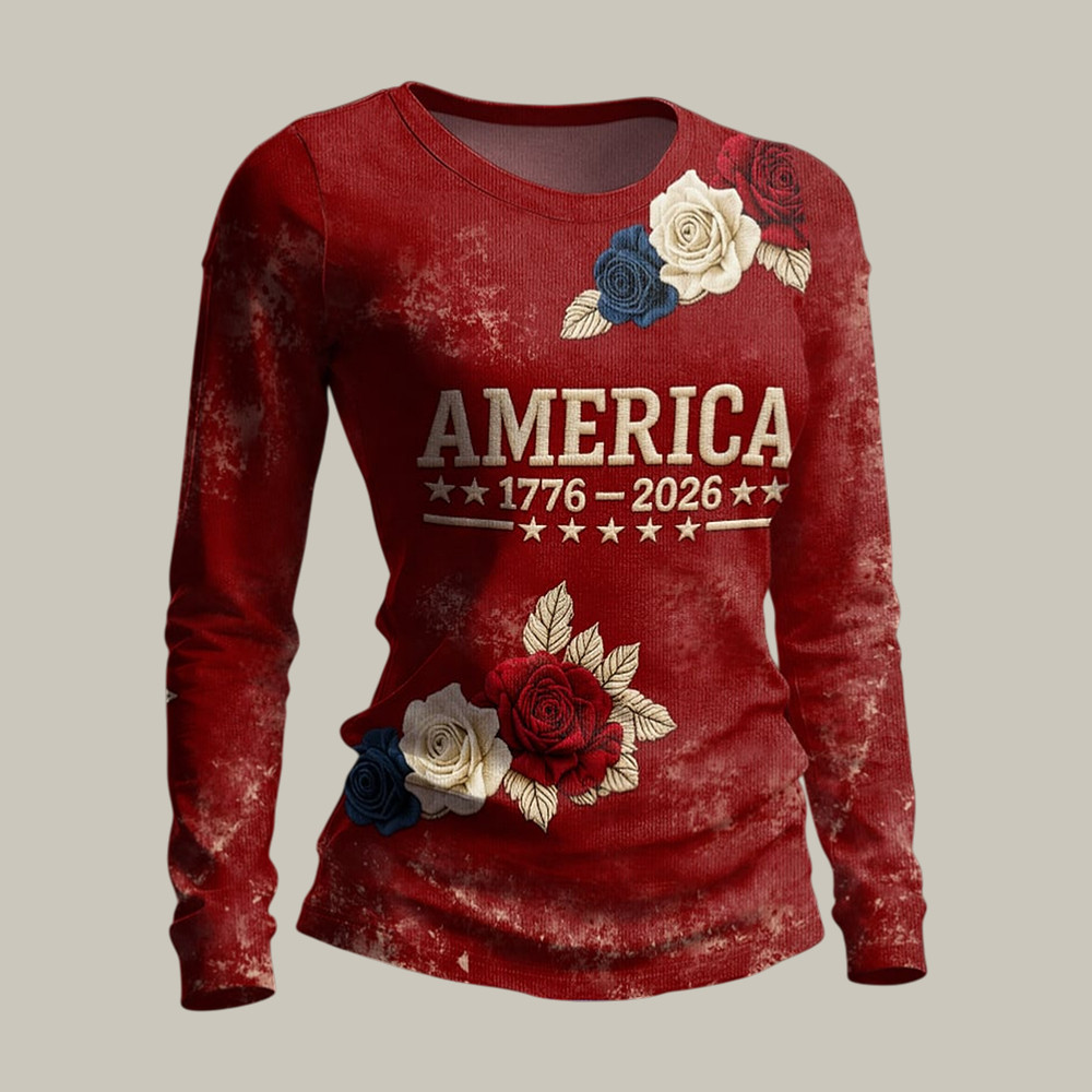 America 250th Anniversary 1776 2026 Floral Long Sleeve Shirt America's Birthday Merch Gift
