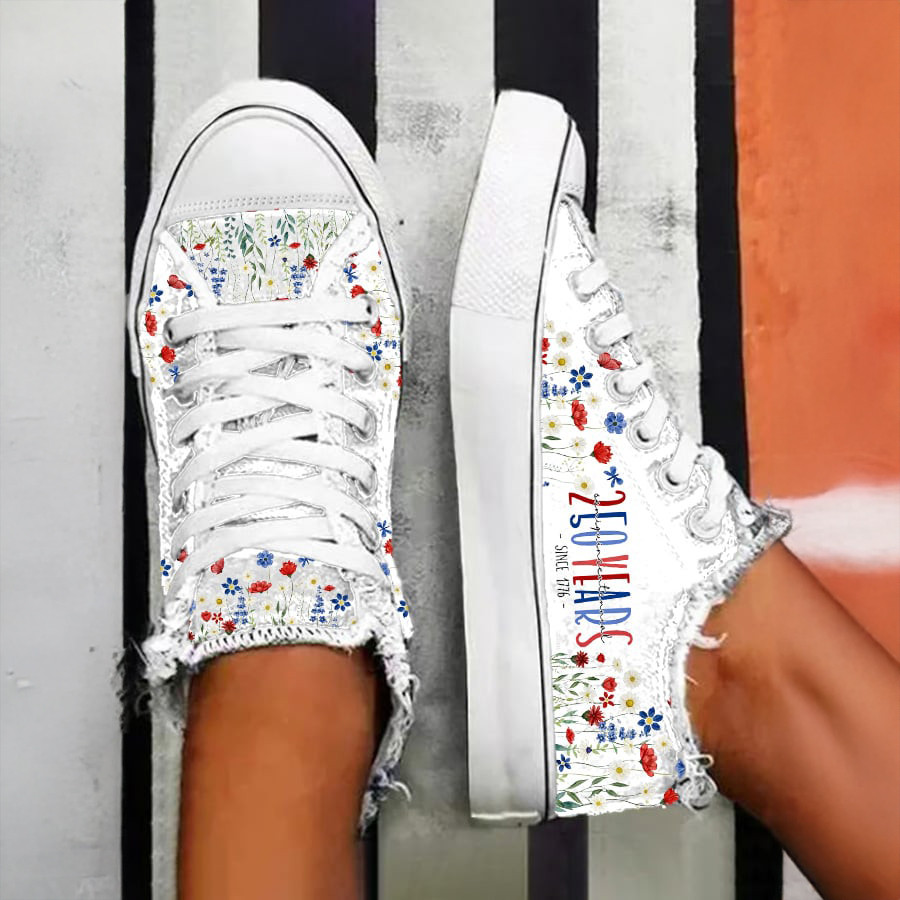 America 250th Anniversary 1776 2026 Floral Sneakers Best 4th Of July Merch Gift For Patriots