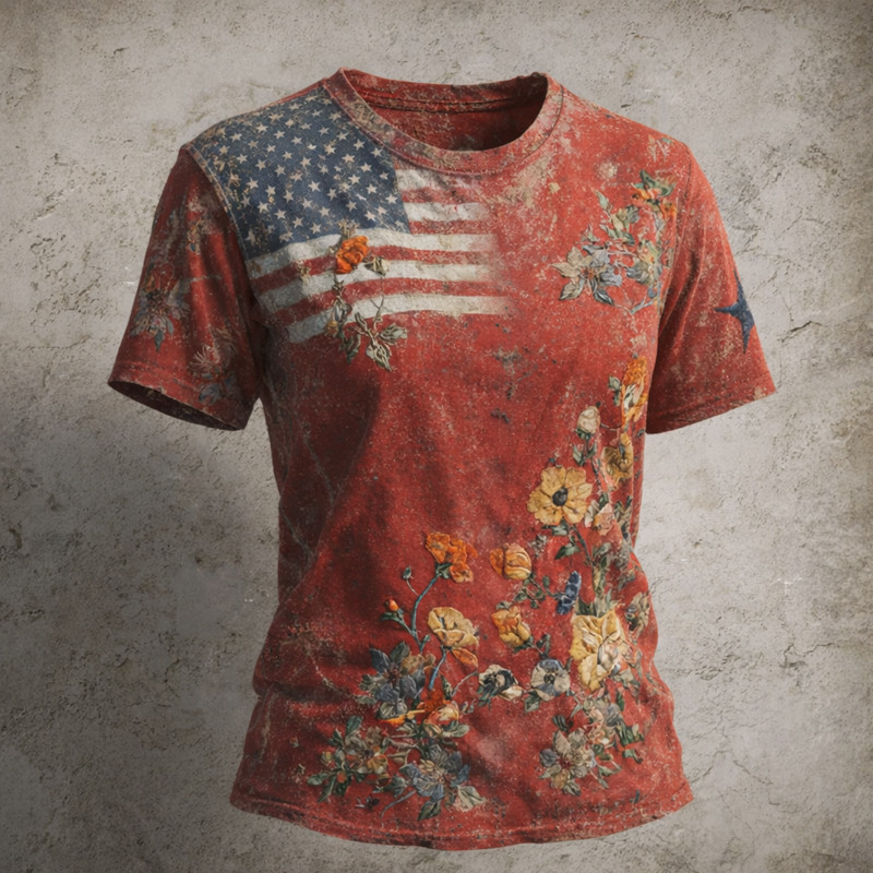 America 250th Anniversary 1776 2026 Floral T-Shirt July 4 Apparel Gift For Wife