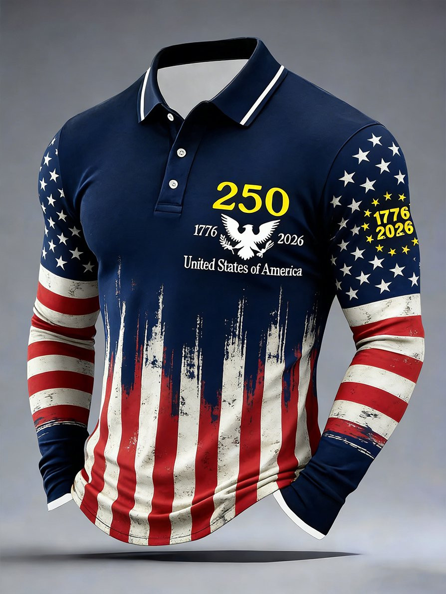 America 250Th Anniversary 1776 2026 Long Sleeve Polo Shirt Fourth Of July Clothes Gifts For Him