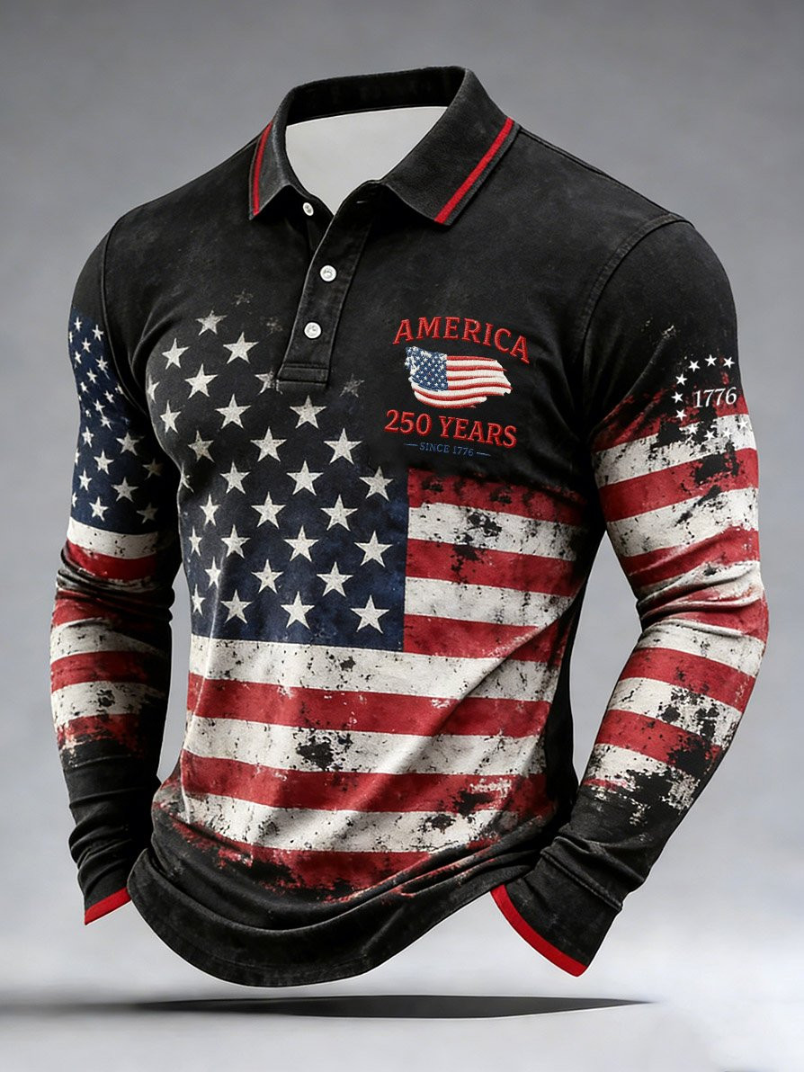 America 250Th Anniversary 1776 2026 Long Sleeve Polo Shirt USA 250 Years Of Freedom Shirt