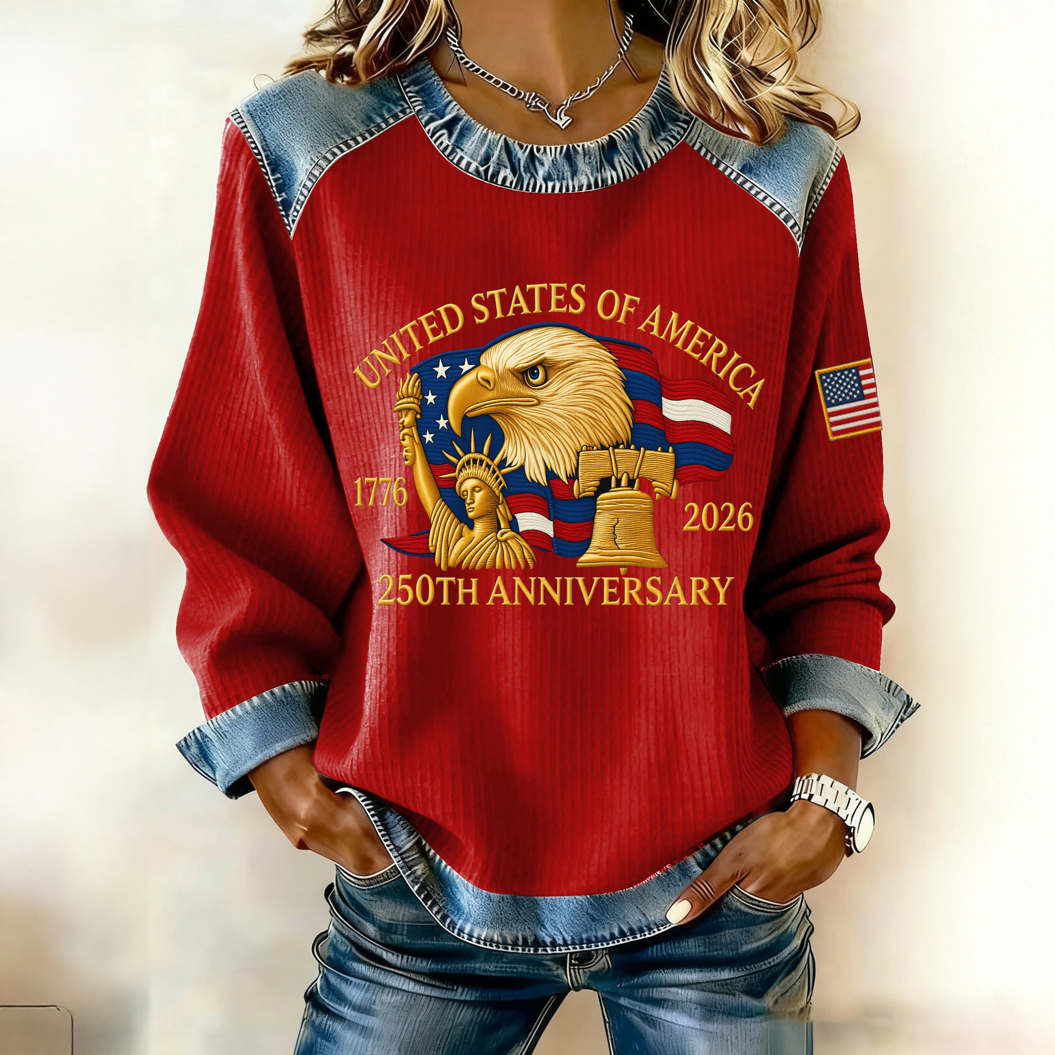 America 250th Anniversary 1776 2026 Patriotic Eagle Sweatshirt Statue Of Liberty Apparel