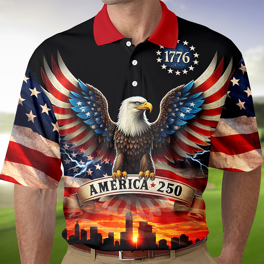 America 250th Anniversary 1776 2026 Patriotic Polo Long Sleeve Shirt Fourth Of July Merch