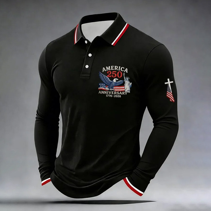 America 250th Anniversary 1776 2026 Polo Long Sleeve Shirt Statue Of Liberty Apparel July 4th Gifts
