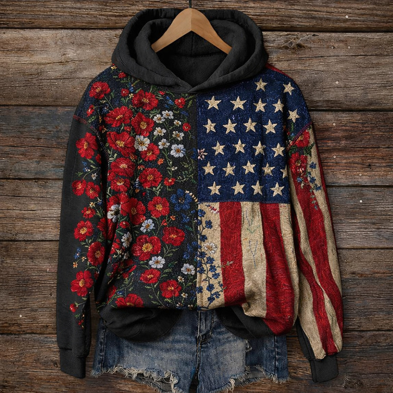 America 250th Anniversary 1776 2026 Poppy Flower Hoodie America's Birthday Apparel Gift Ideas