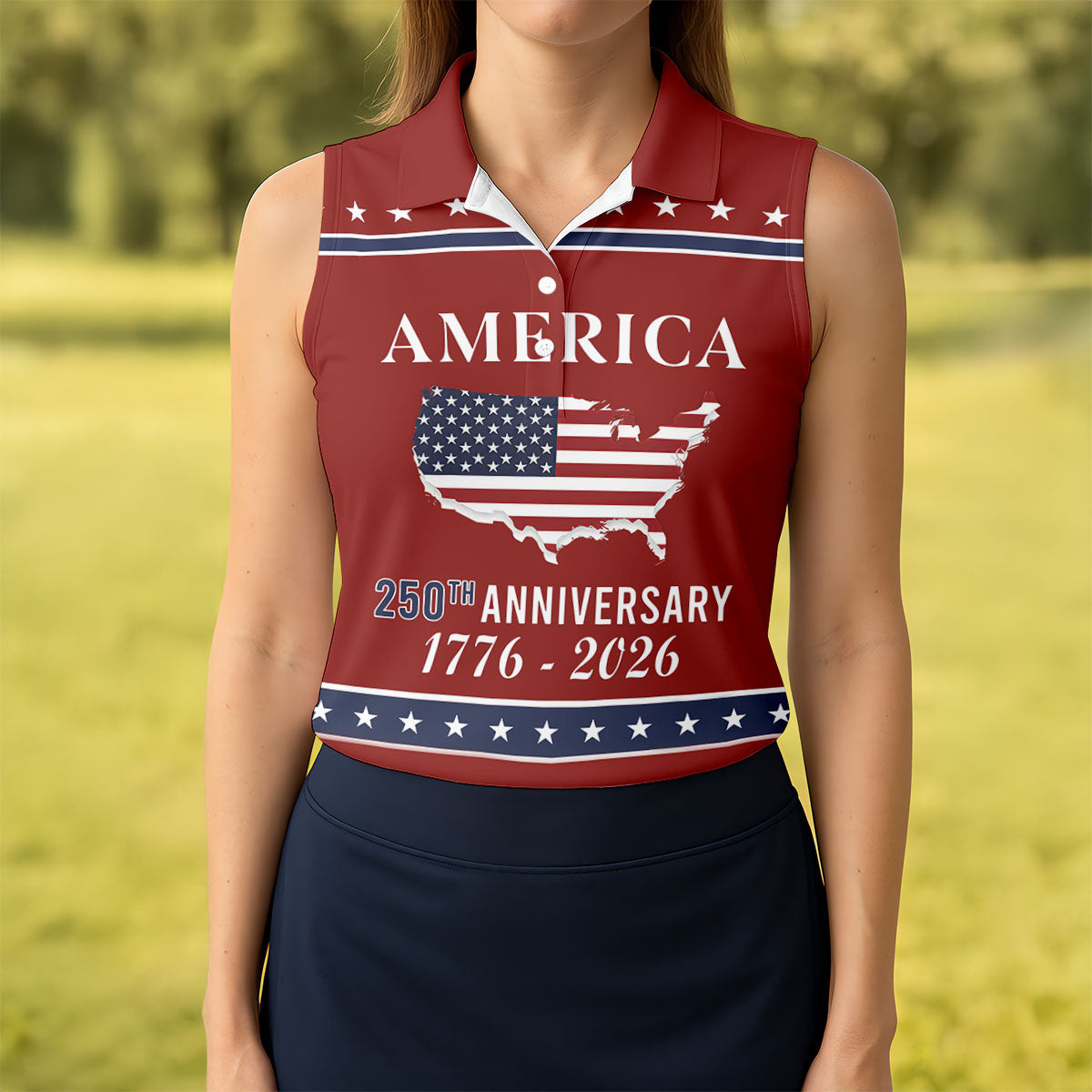 America 250Th Anniversary 1776 2026 Sleeveless Polo Shirt Golfers Apparel Ladies Golf Gifts