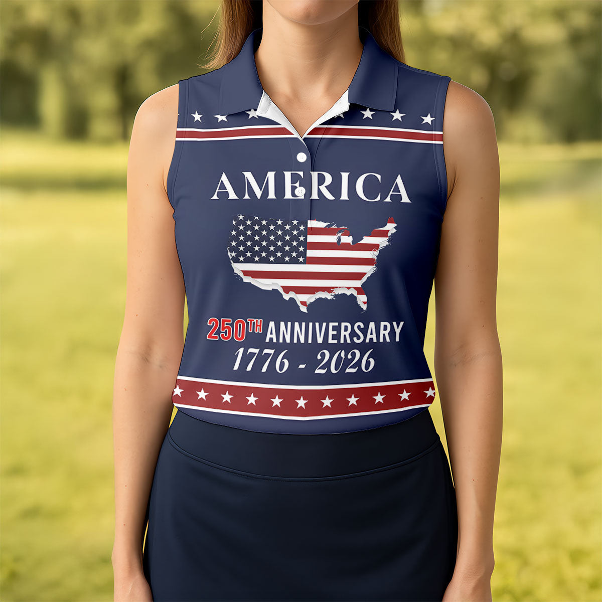 America 250Th Anniversary 1776 2026 Sleeveless Polo Shirt Womens Golf Clothes Gifts For Her