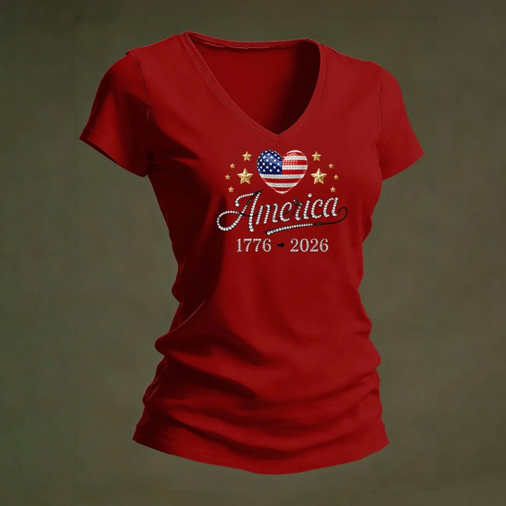America 250th Anniversary 1776 2026 V-Neck Shirt American Patriot Clothing Patriotic Gift