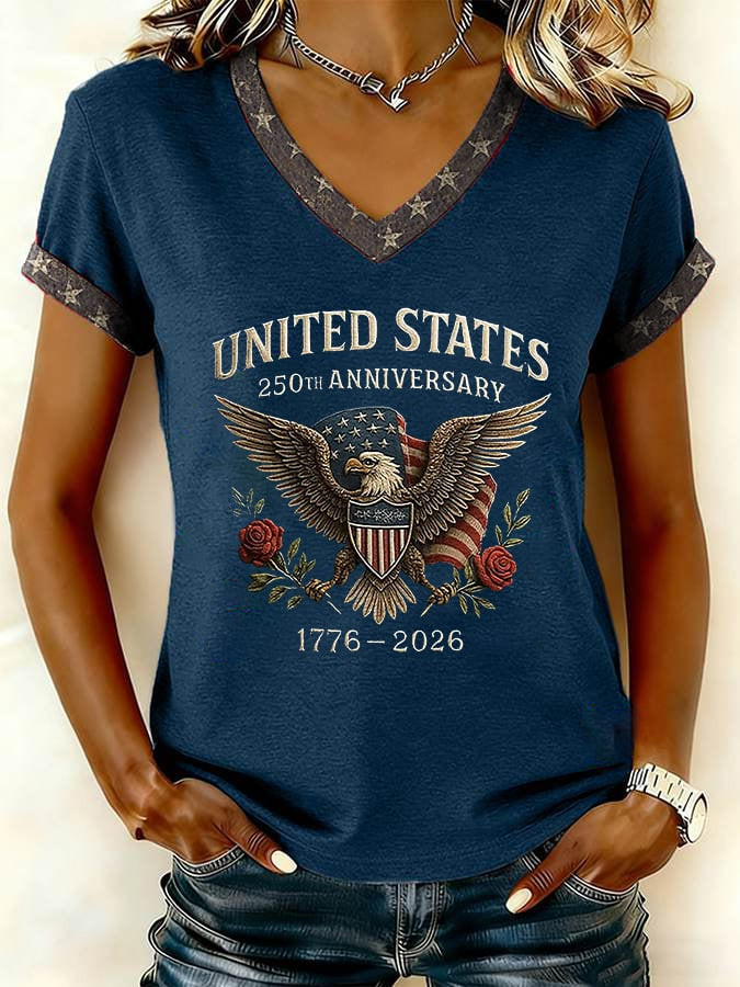 America 250th Anniversary 1776 2026 V-Neck Shirt Independence Day 2026 Clothing
