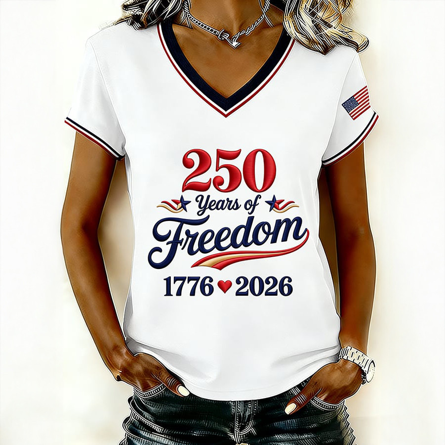 America 250th Anniversary 1776 2026 V-Neck Shirt Patriotic Clothes Unique Gift For Wife