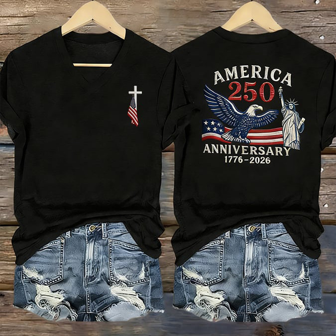 America 250th Anniversary 1776 2026 V-Neck Shirt Statue Of Liberty Apparel July 4 Present