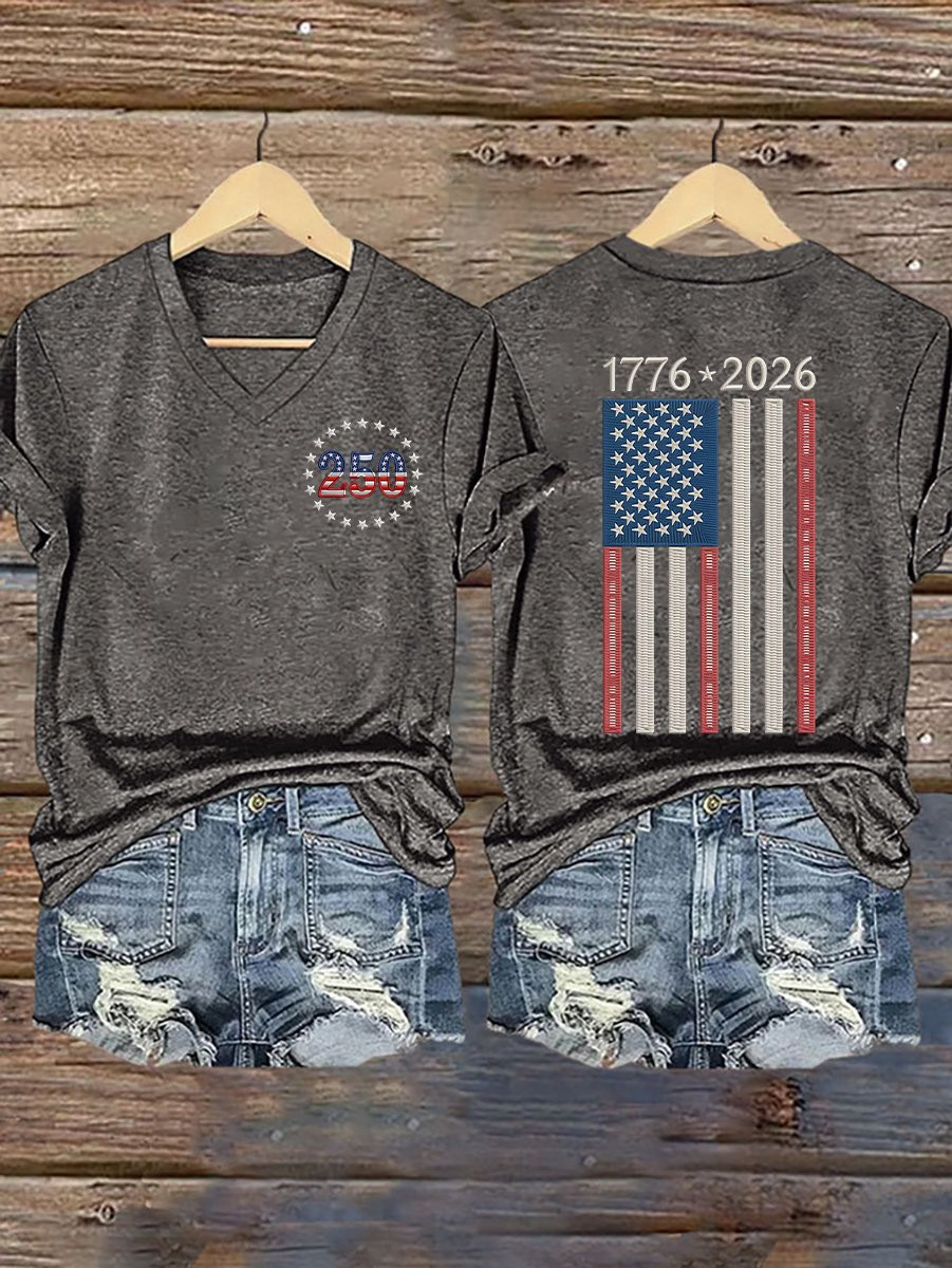 America 250th Anniversary 1776 2026 V-Neck T-Shirt Fourth Of July Clothing Gifts For Sister