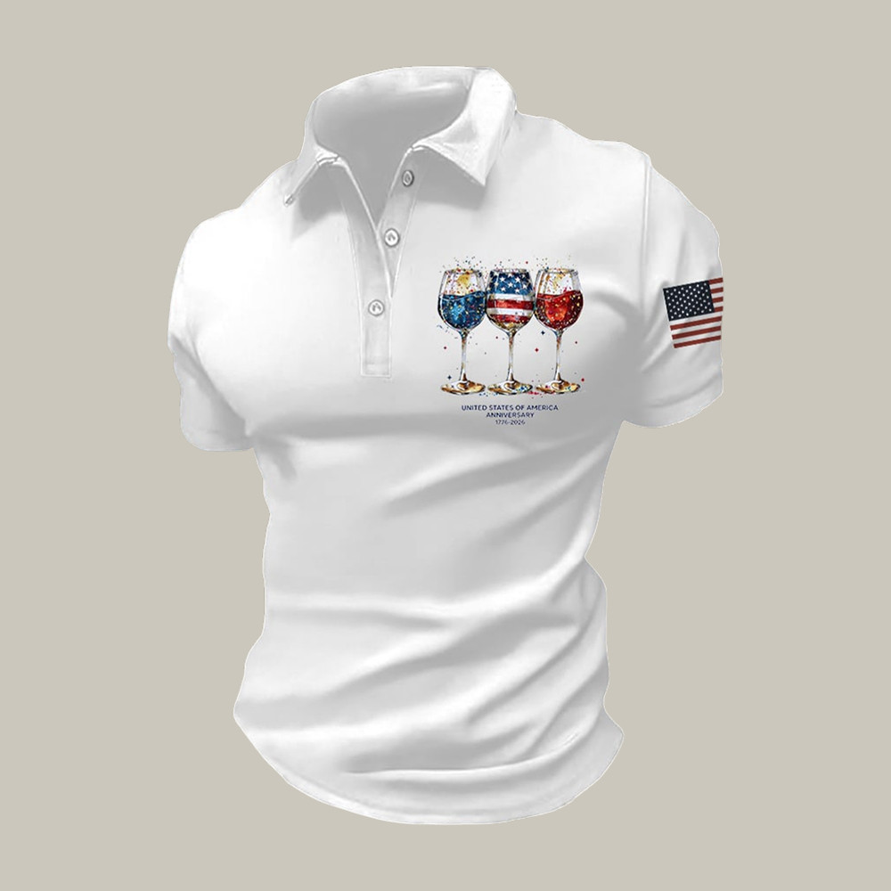 America 250th Anniversary 1776 2026 Wine Glasses Polo Shirt 4th Of July Clothes Gift For Patriots