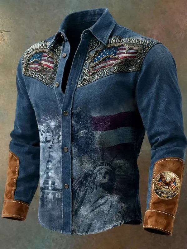 America 250Th Anniversary Button Long Sleeve Shirt Patriotic USA Flag Shirt Gift For Him