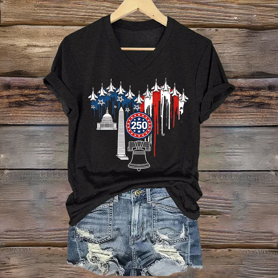 America 250th Anniversary Commemorative Jets V-Neck Shirt Best 4th Of July Clothes July 4th Gift