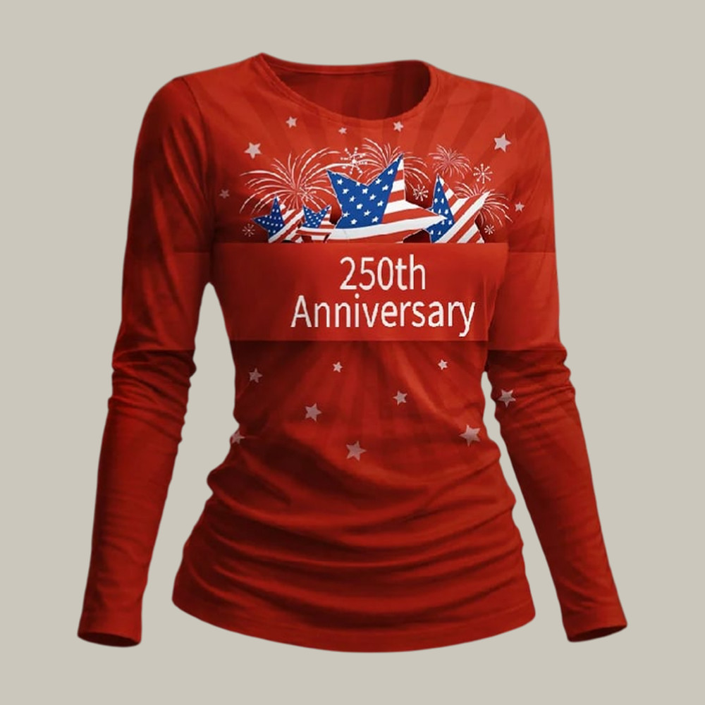 America 250th Anniversary Commemorative Long Sleeve Shirt July 4 Apparel Gift For Her
