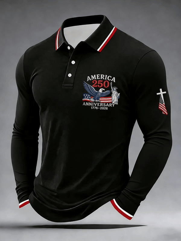 America 250th Anniversary Faith Long Sleeve Polo Shirt Patriot Clothing Store Gifts For Men