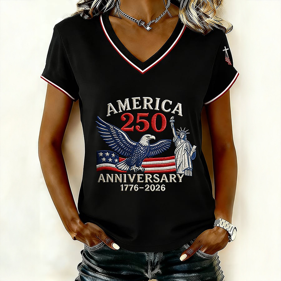 America 250th Anniversary Faith V-Neck Shirt Fourth Of July Merch Gift For Girlfriend