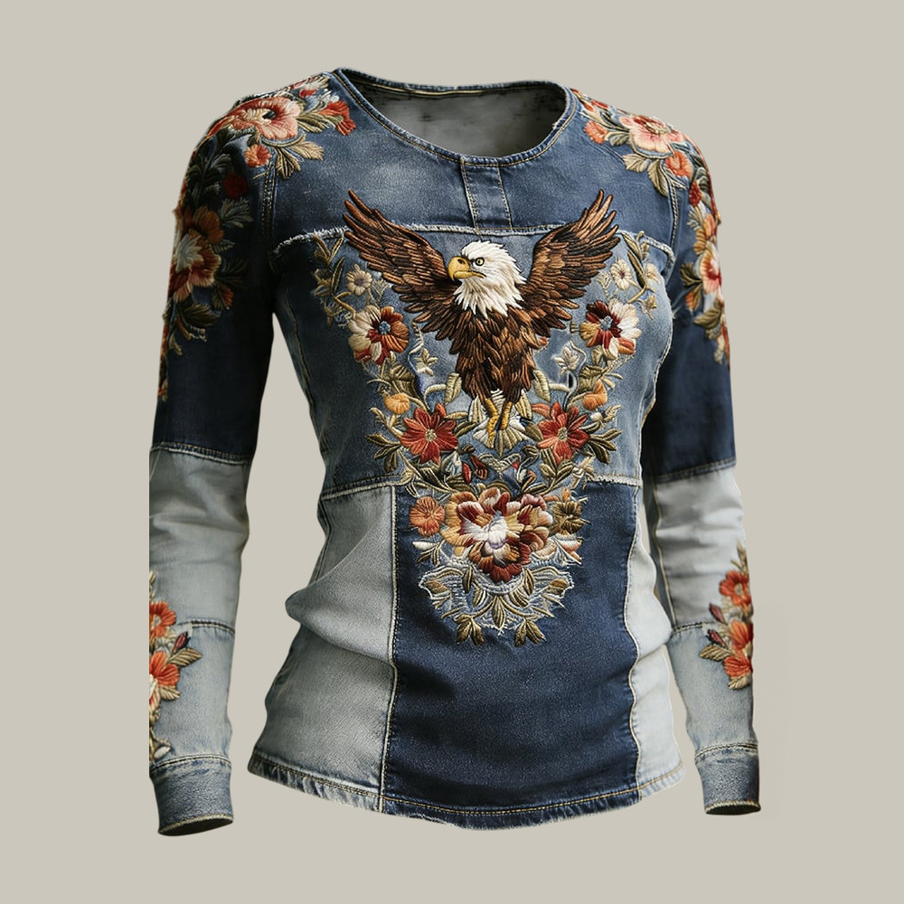 America 250th Anniversary Floral Patriotic Eagle Long Sleeve Shirt July 4 Outfits