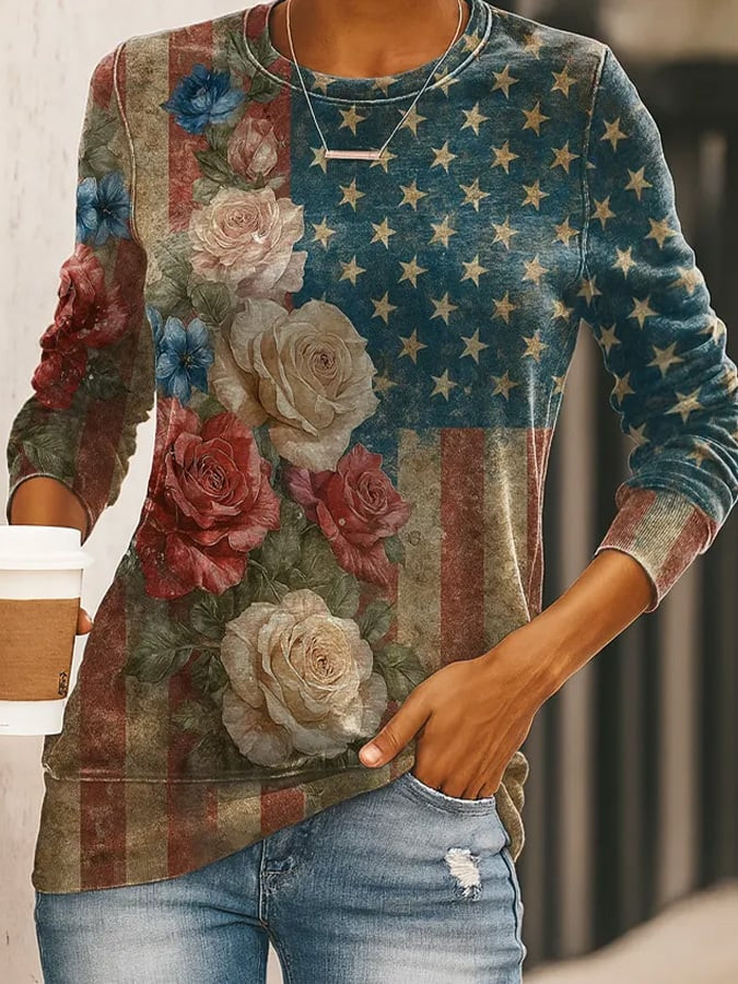 America 250Th Anniversary Floral USA Flag Sweatshirt Fourth Of July Clothing Gifts For Her