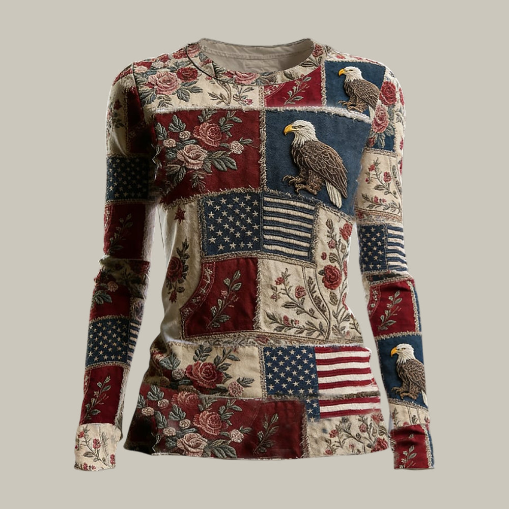 America 250th Anniversary Floral Vintage Long Sleeve Shirt Patriotic Eagle Apparel Gift For Her