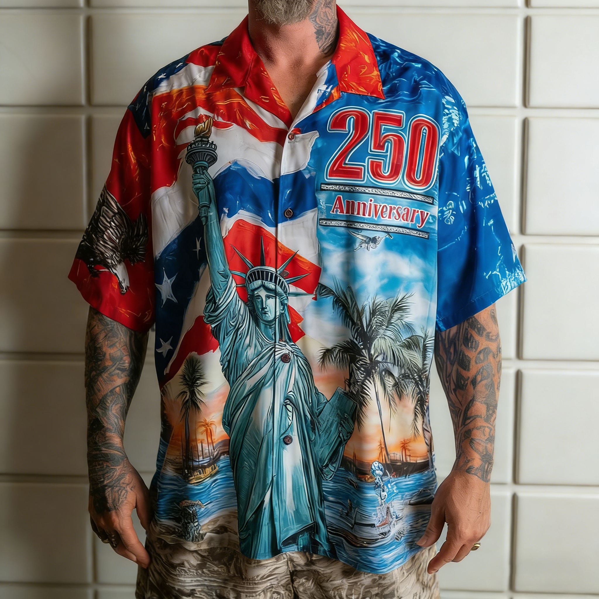 America 250th Anniversary Hawaiian Shirt Statue Of Liberty 4th Of July Clothes Patriotic Gift Ideas