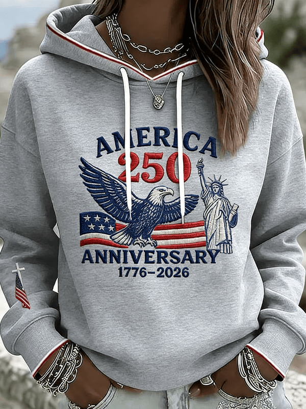 America 250th Anniversary Hoodie Faith Cross 1776 2026 Women's Patriotic Apparel