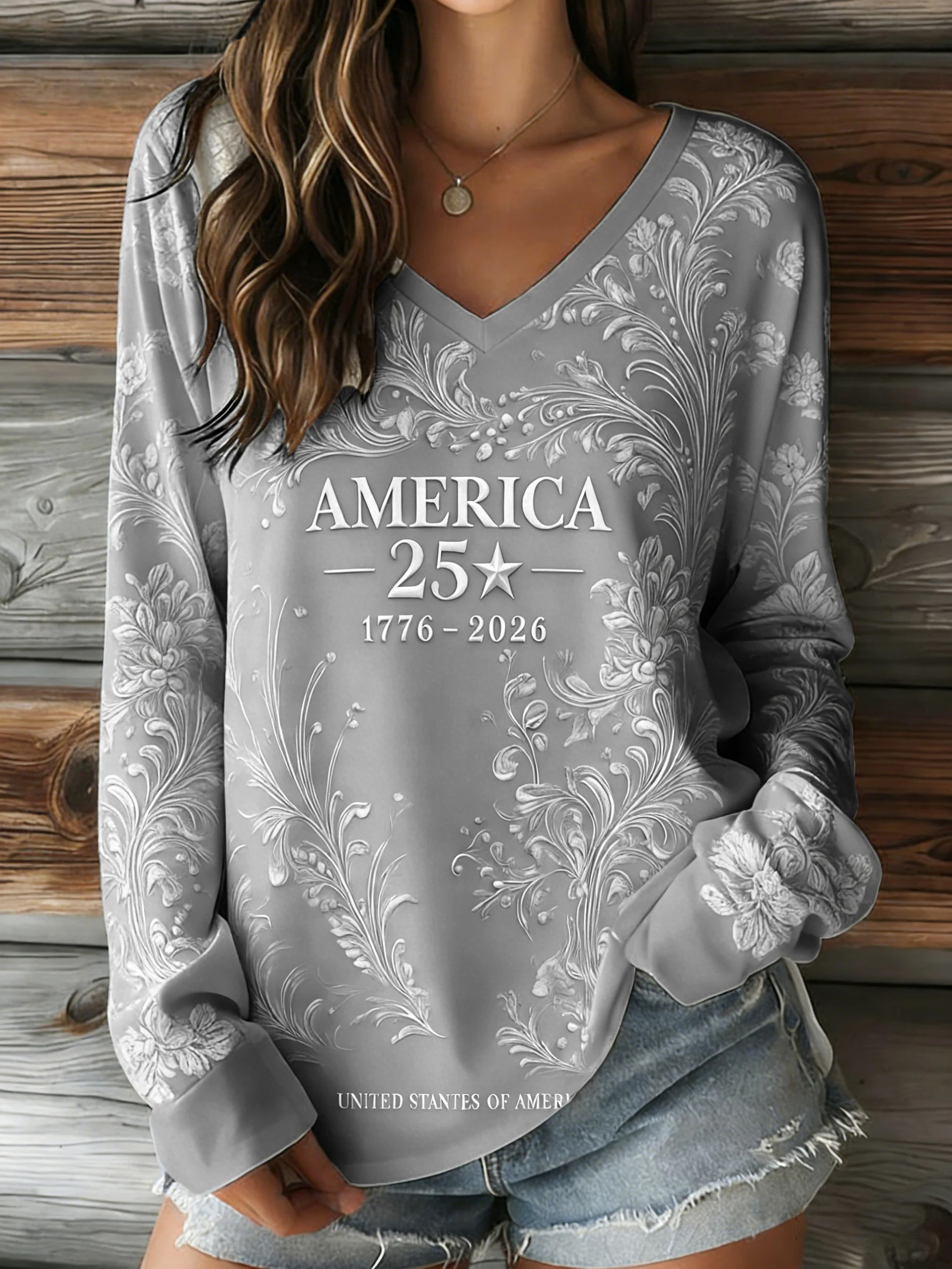 America 250th Anniversary Long Sleeve V-Neck T-Shirt USA 250 Years Of Liberty Shirt Women's