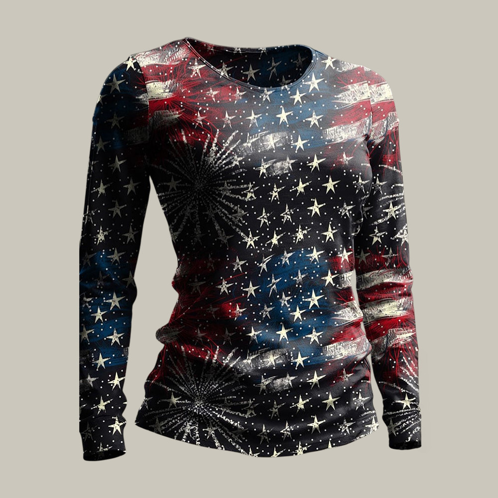 America 250th Anniversary National Flag Fireworks Long Sleeve Shirt Patriotic Apparl